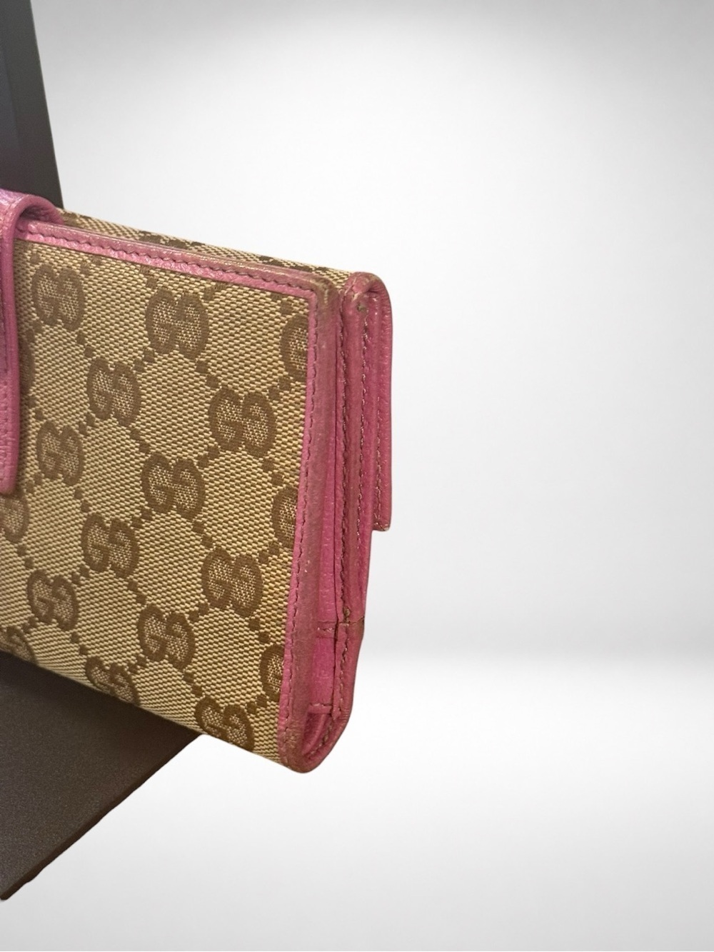 Gucci Abbey D-Ring Long Wallet Beige GG Canvas Fuchsia Leather Continental Y2K - Picture 6 of 17